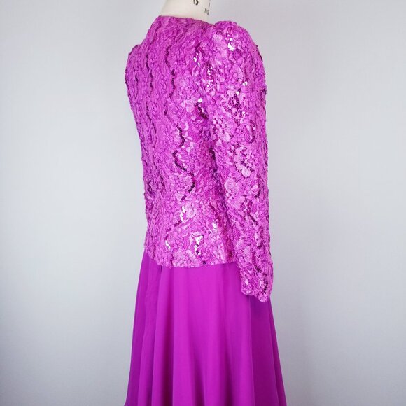 Vintage 1980's Fuchsia Sequin Ruffled Blouse & Skirt Set by Nancy Bracoloni - Picture 8 of 15